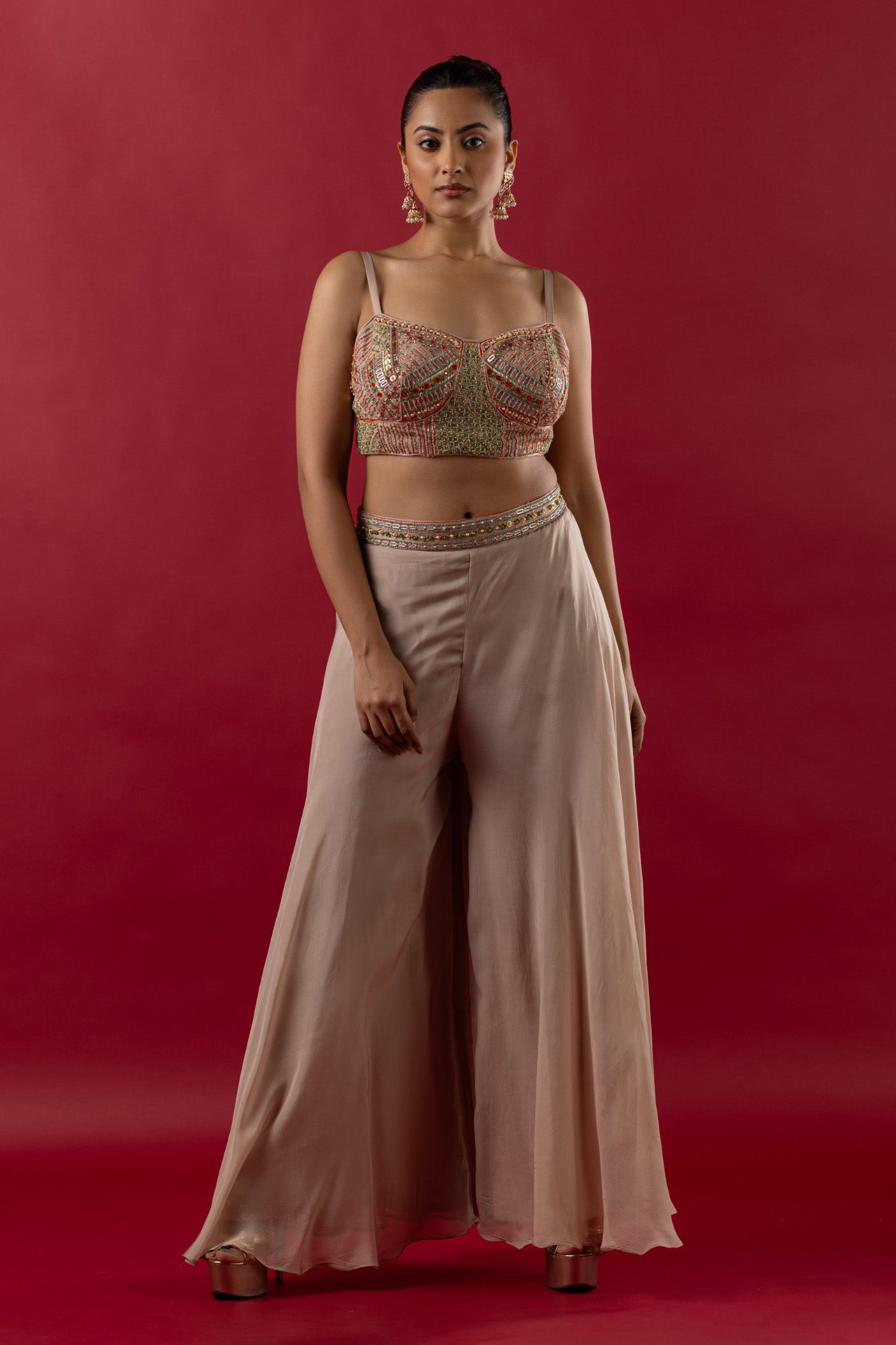 Gold georgette multi thread cape and bustier
