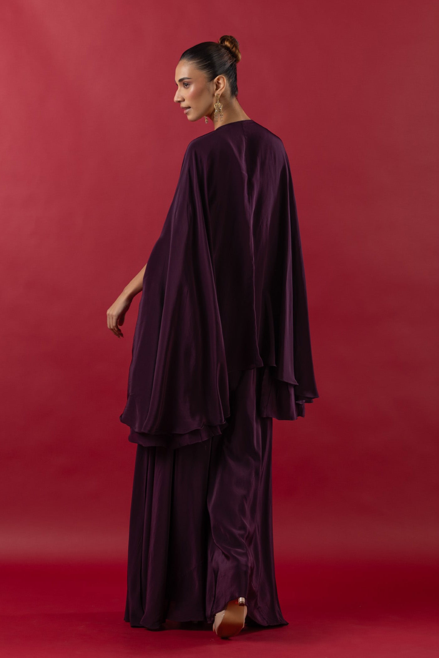 Wine Crepe Sequined Cape and Bustier