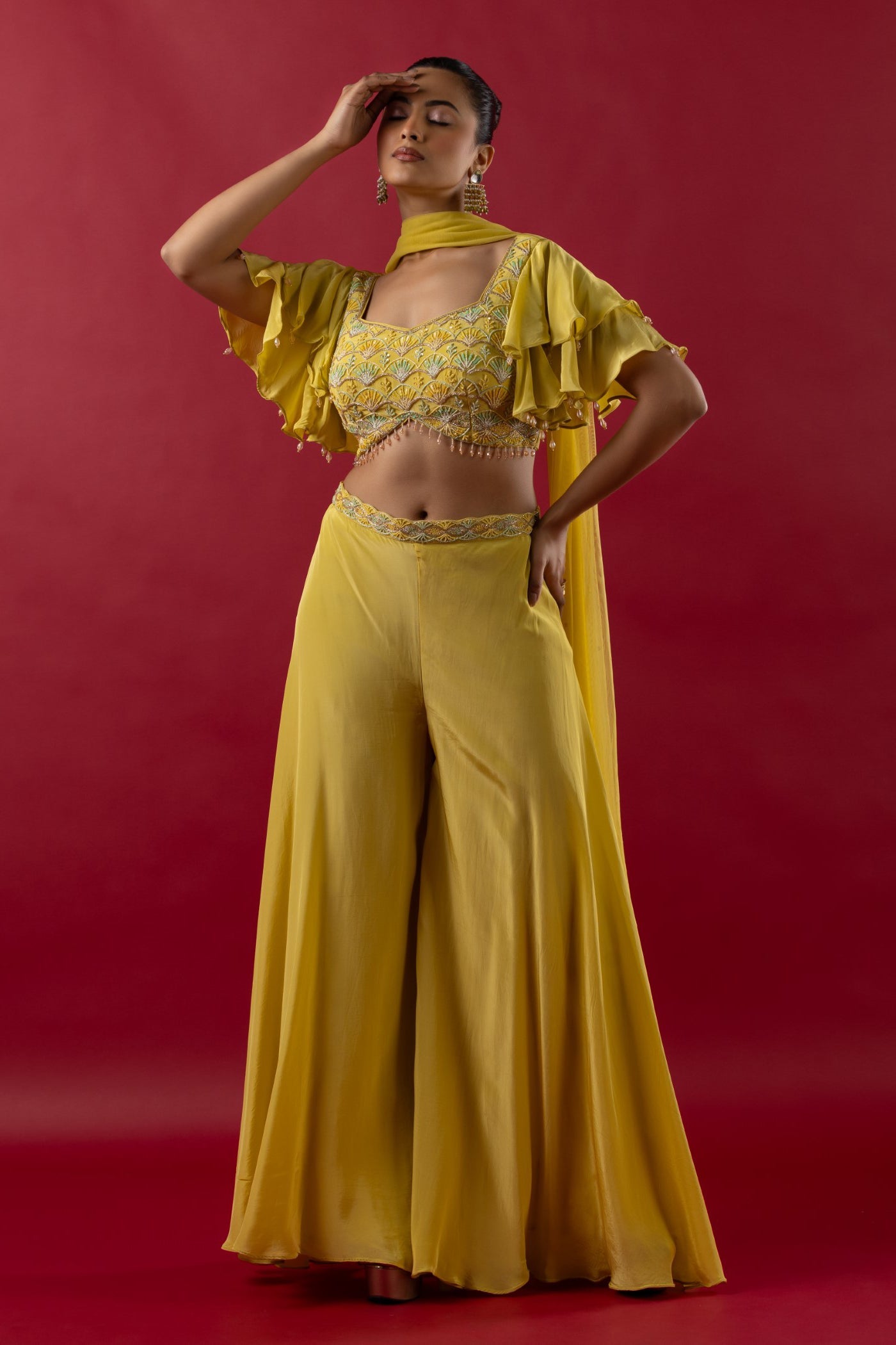Multi Cutdana and Poth Work Sharara and top