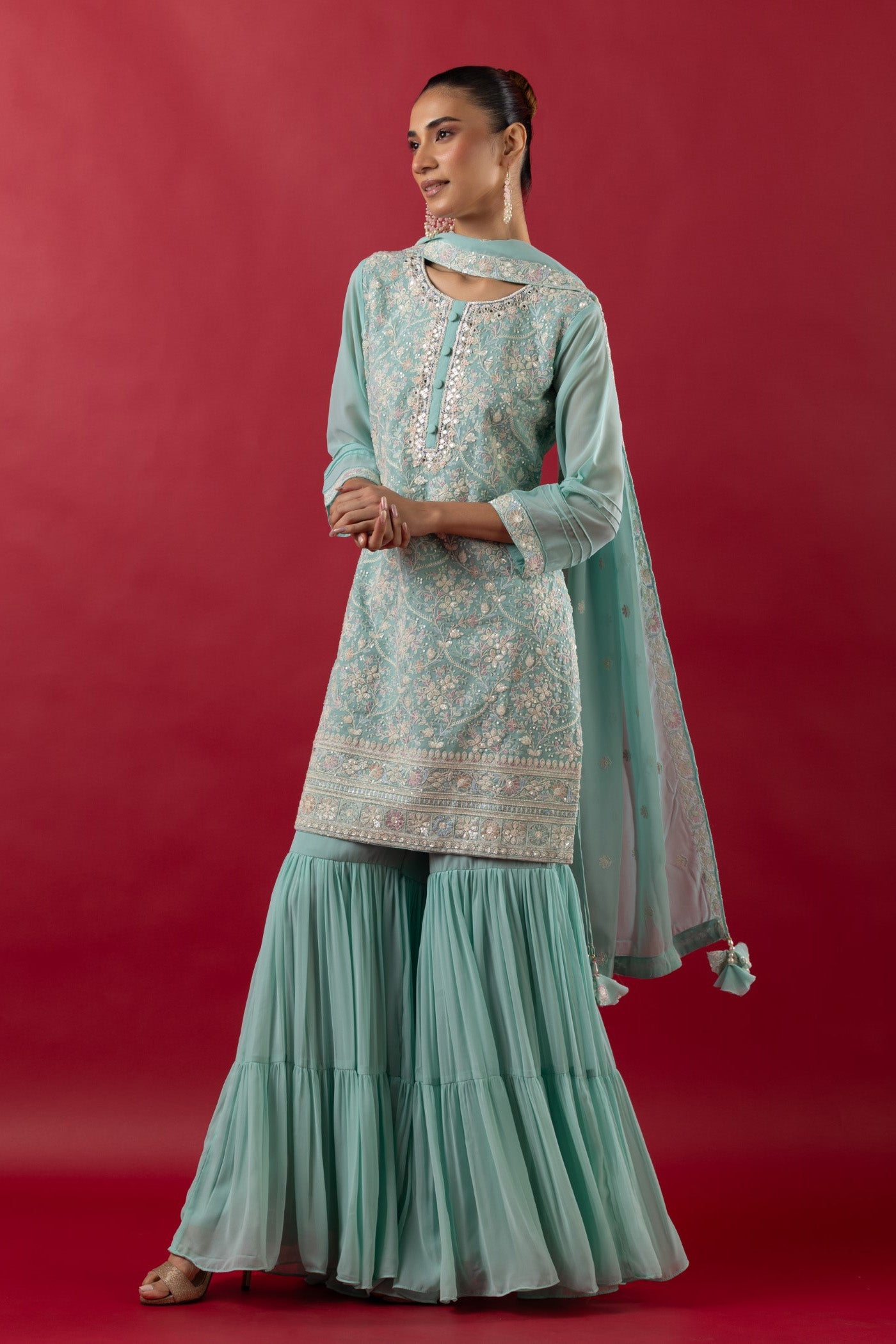 Mint Green Georgette gharara suit with dupatta