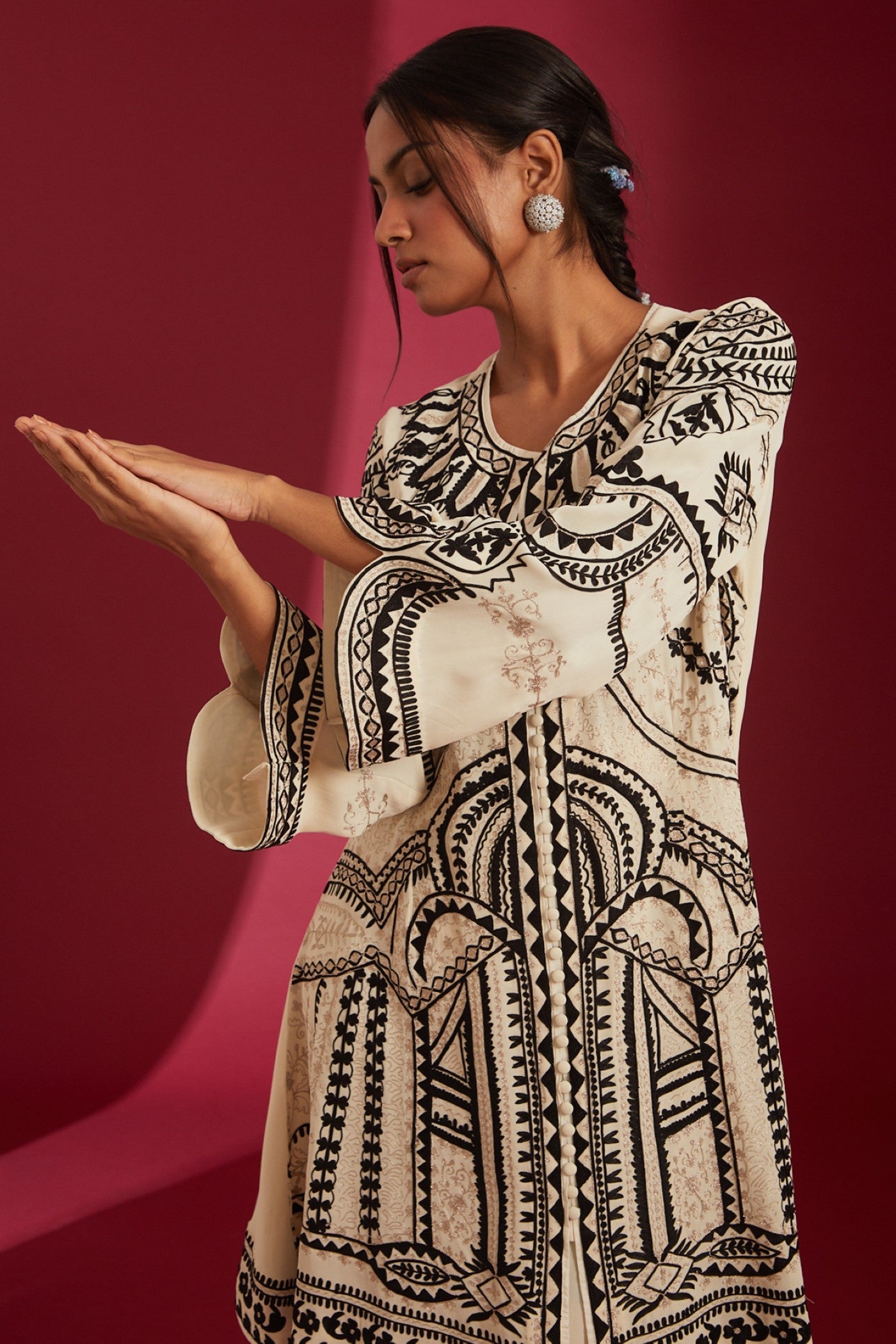 Ivory with Black Aari Embroidered Georgette Co-Ord Set