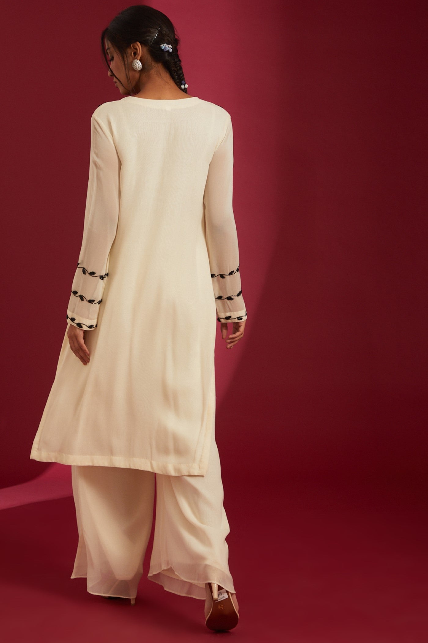 Ivory with Black Crystal Embroidered Georgette Co-Ord Set