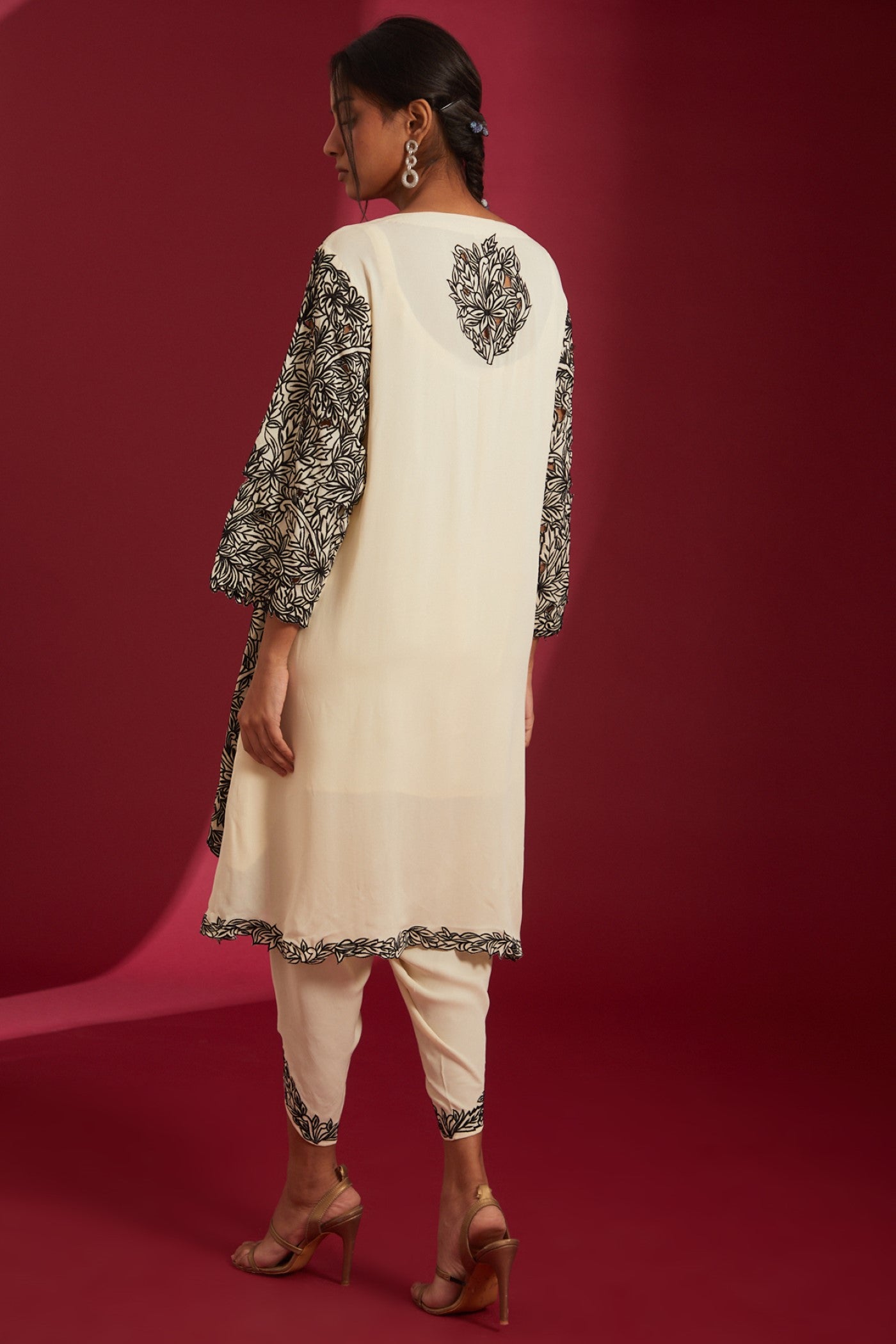 Ivory with Black machine work Embroidered Georgette Co-Ord Set