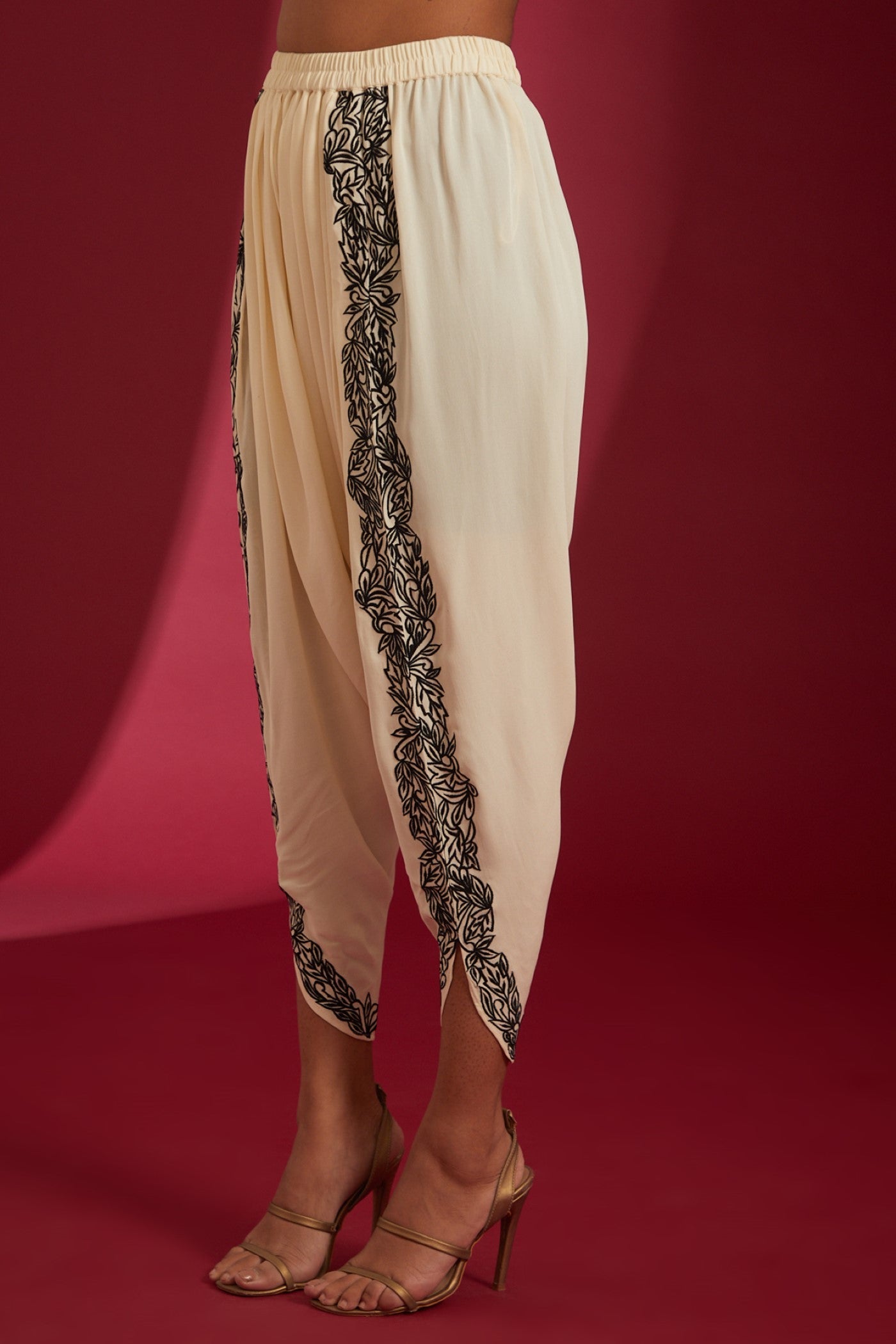 Ivory with Black machine work Embroidered Georgette Co-Ord Set