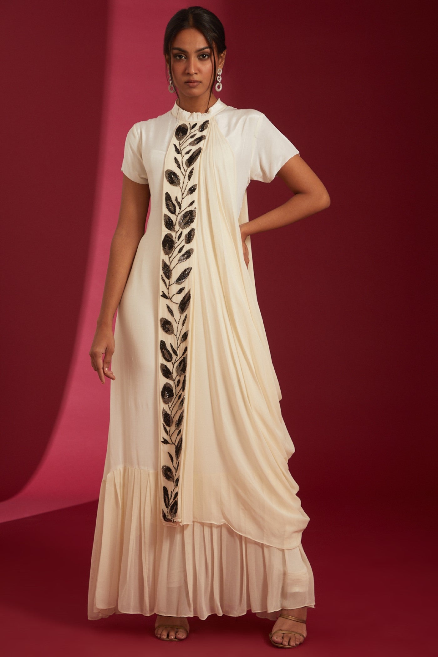 Ivory with Black Cutdana Embroidered Georgette Co-Ord Set