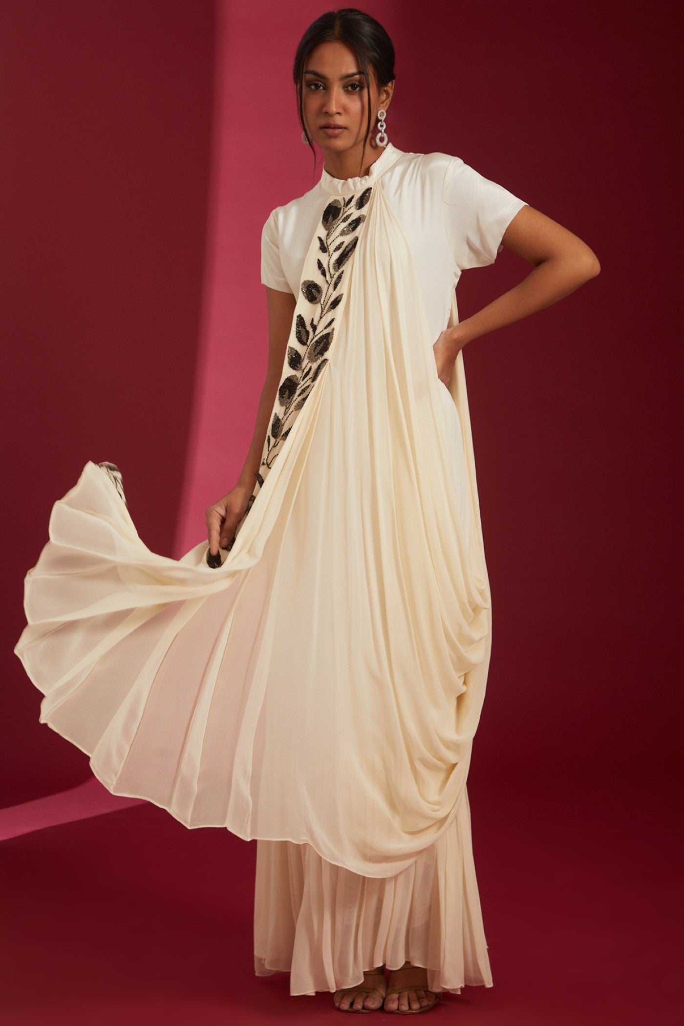 Ivory with Black Cutdana Embroidered Georgette Co-Ord Set