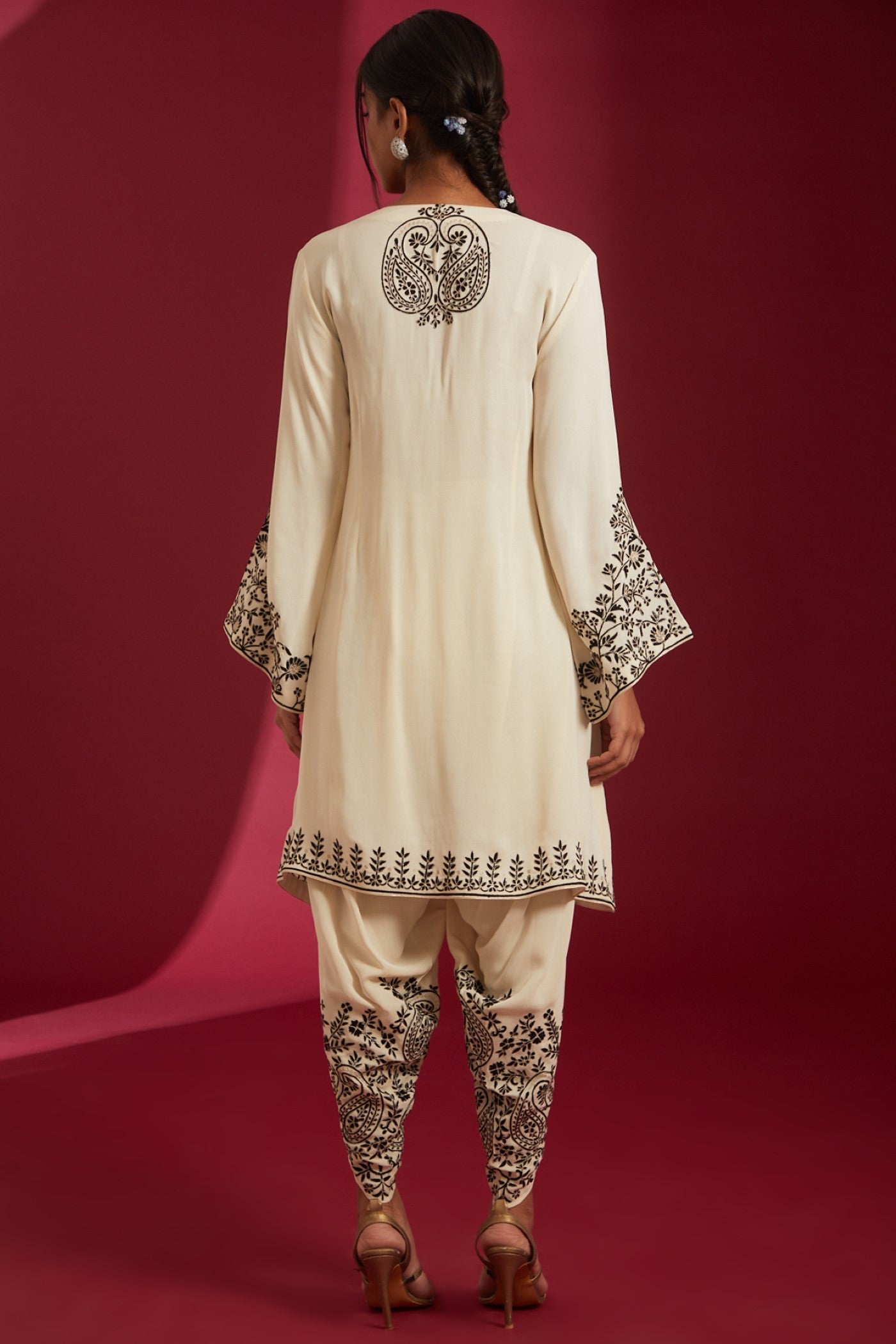Ivory with Black aari Embroidered Georgette Co-Ord Set