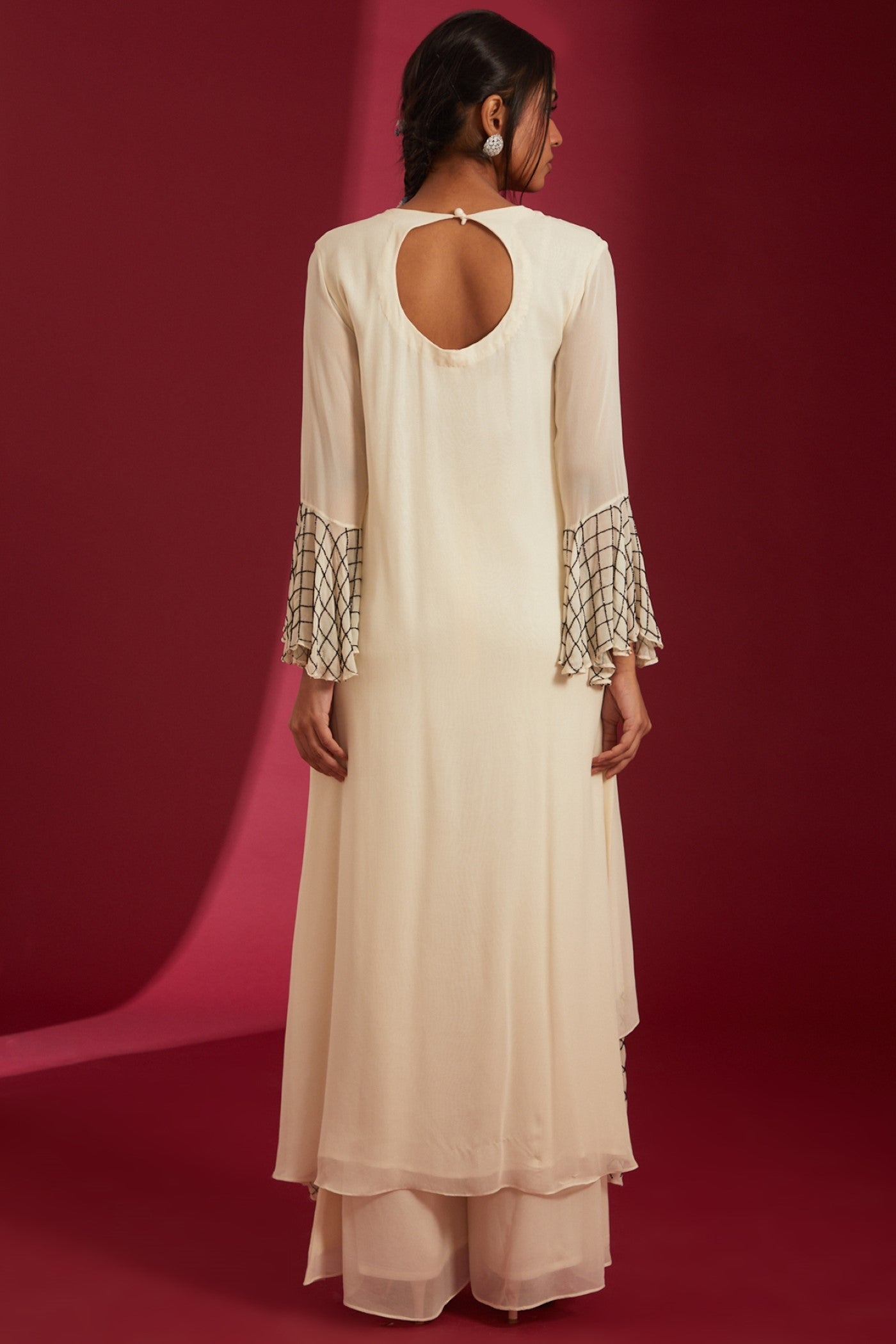 Ivory with Black Sequence Embroidered Georgette Co-Ord Set