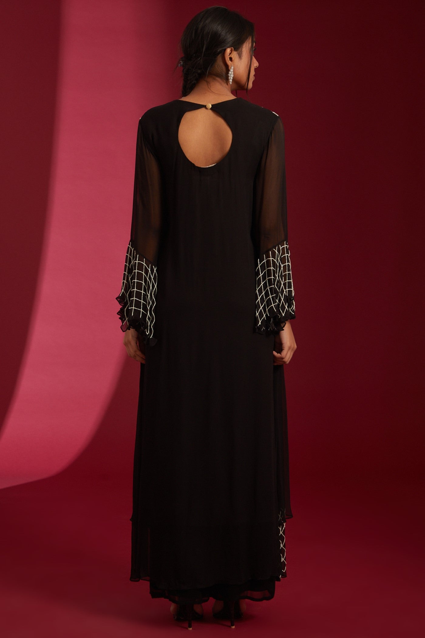 Black with Ivory Sequins Embroidered Georgette Co-Ord Set