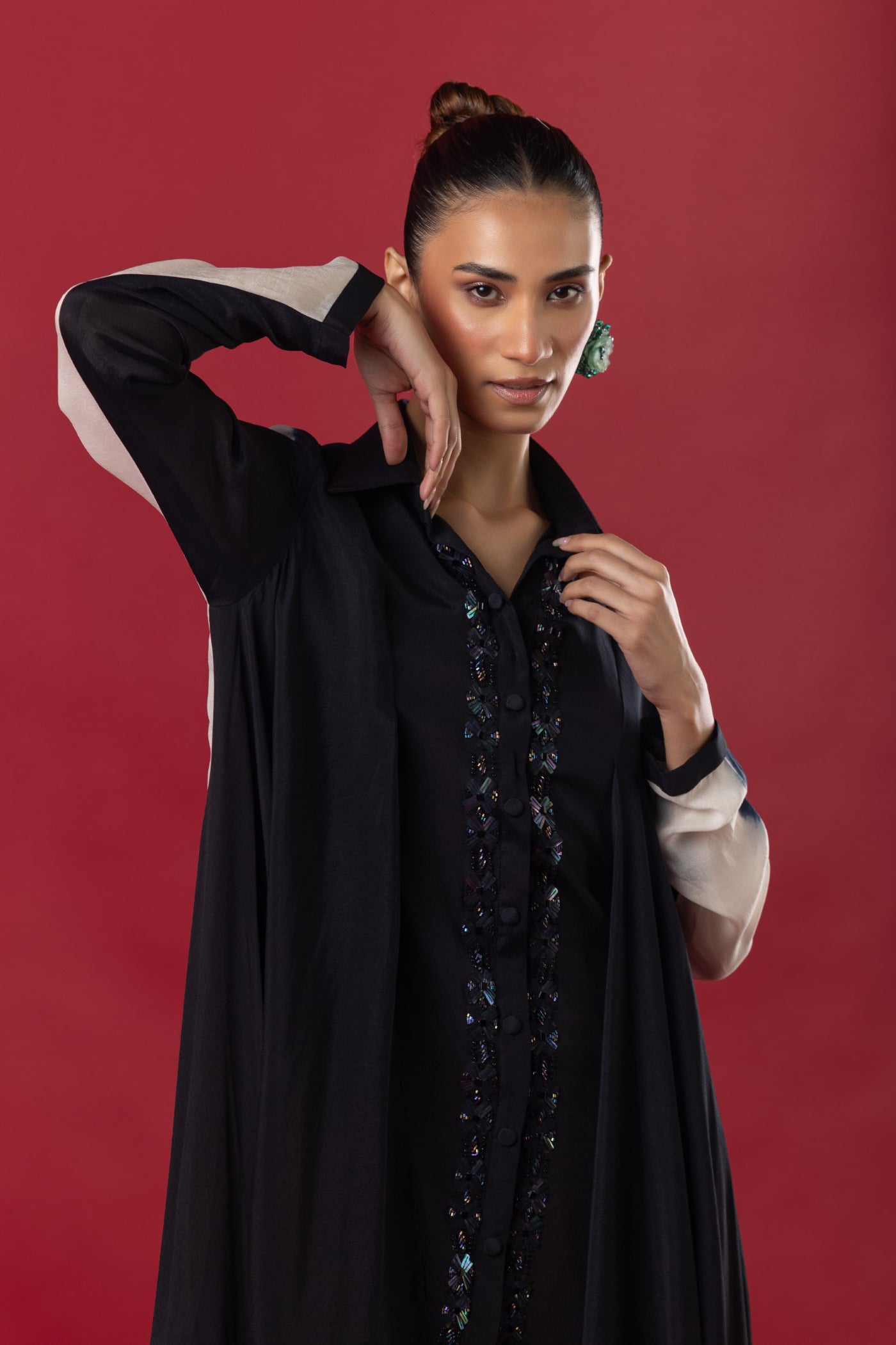 Black Mettalic Long Shirt and Pallazo set