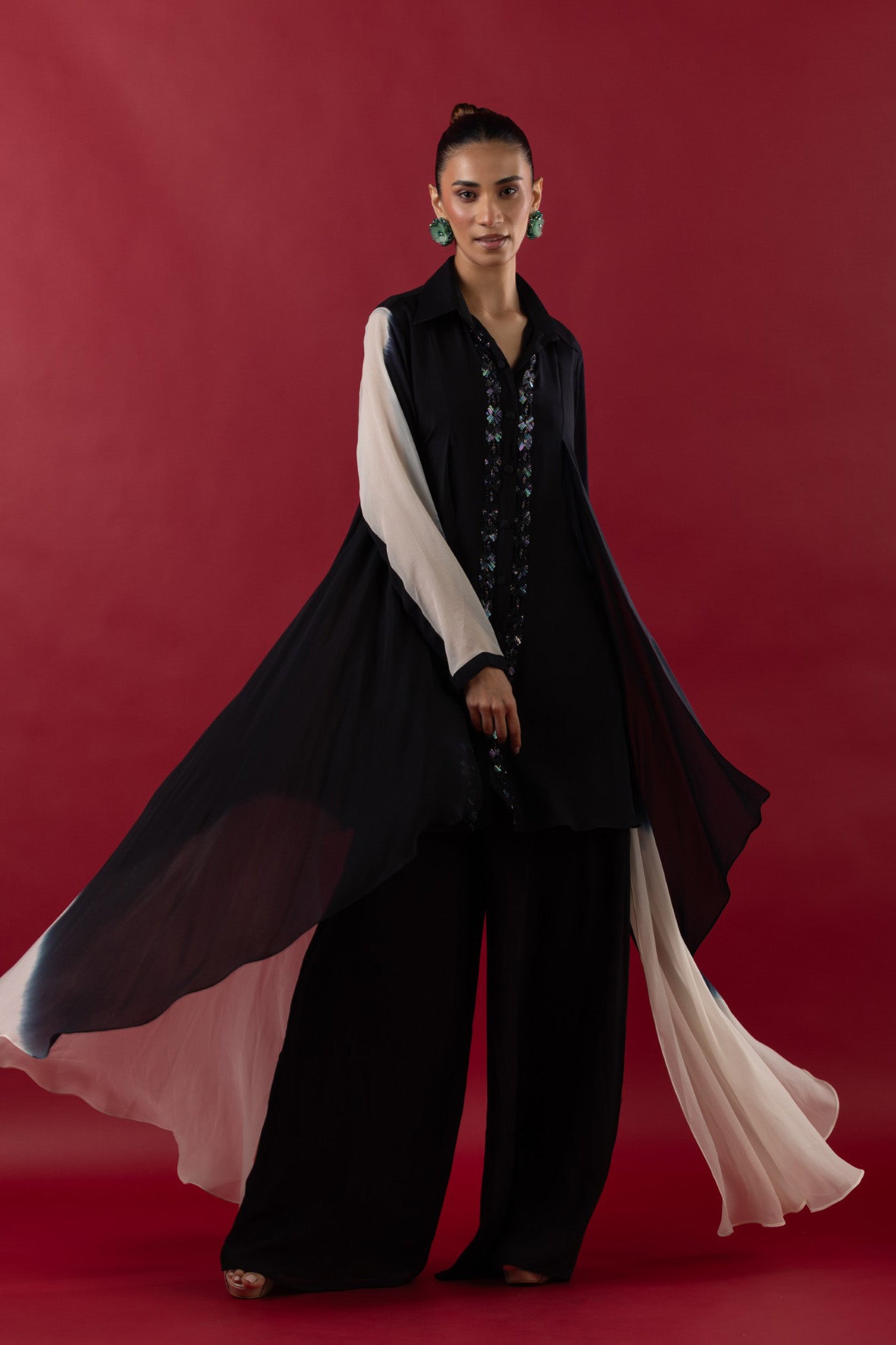Black Mettalic Long Shirt and Pallazo set