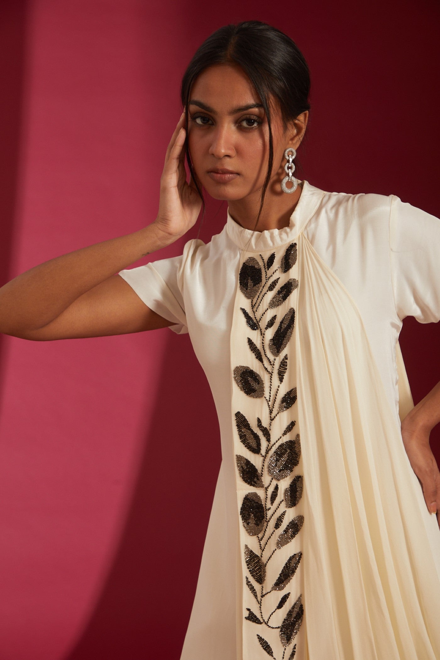 Ivory with Black Cutdana Embroidered Georgette Co-Ord Set