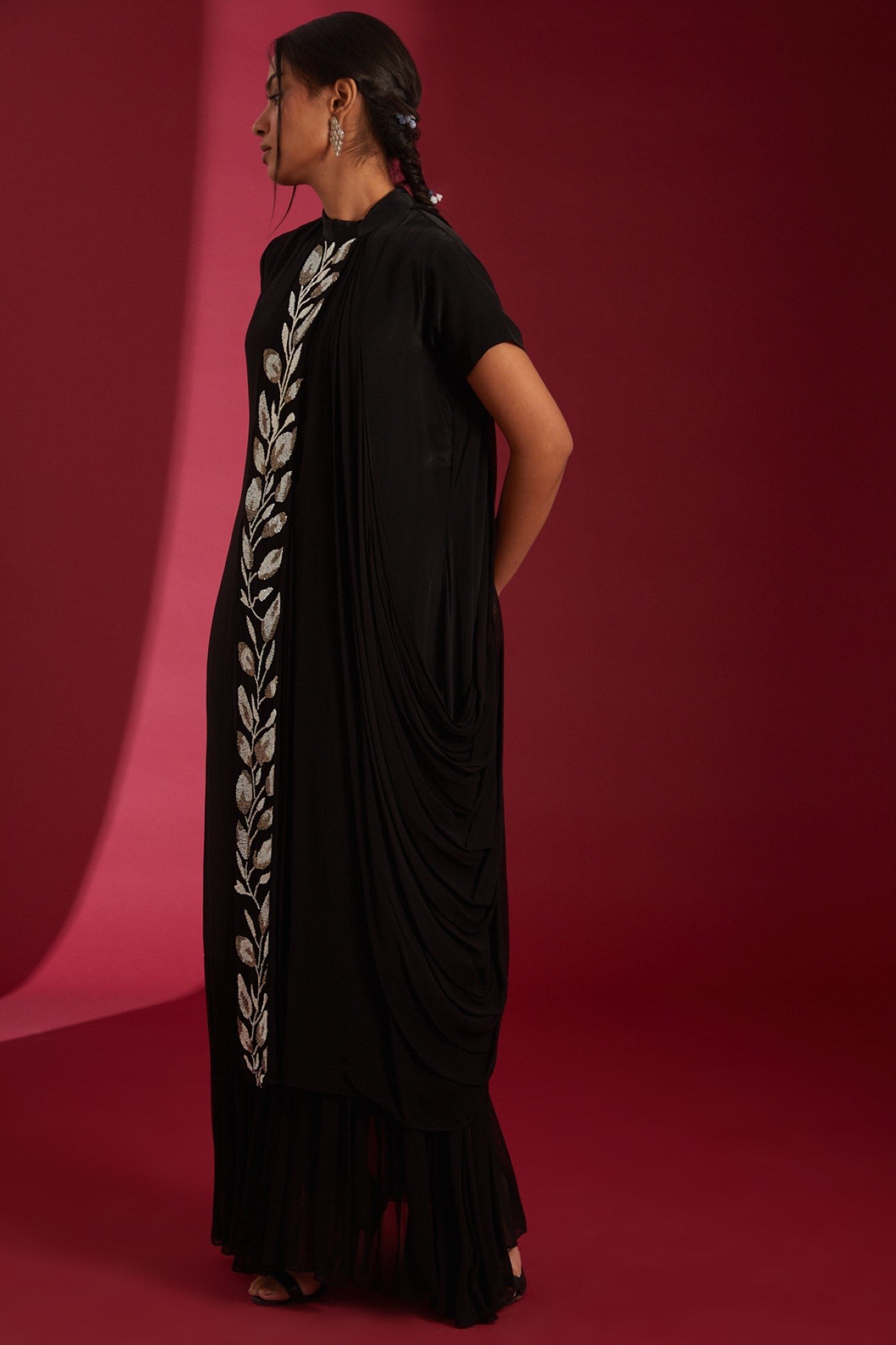 Black with ivory Cutdana Embroidered Georgette Co-Ord Set
