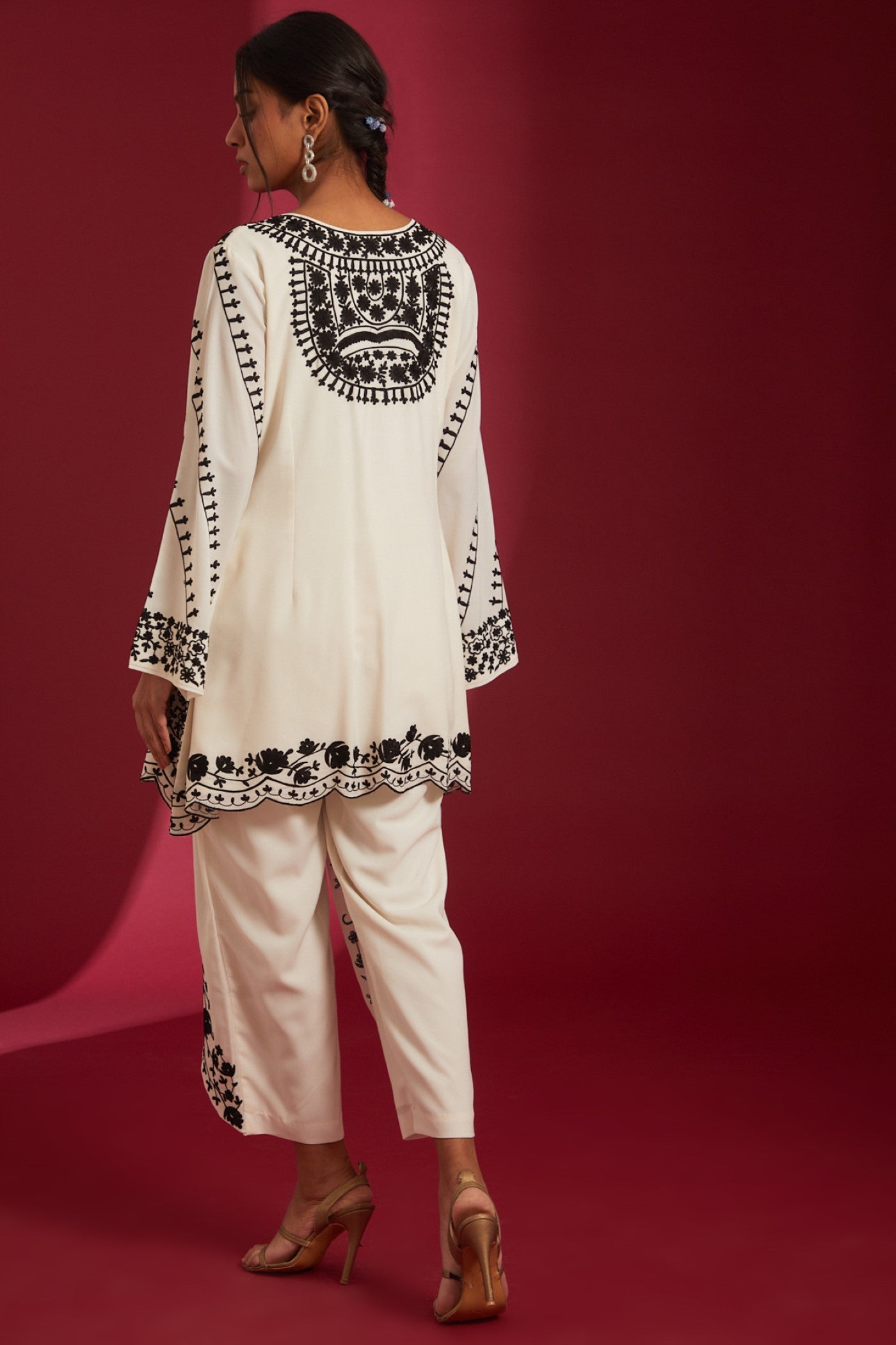 Ivory with Black Aari Embroidered Georgette Co-Ord Set
