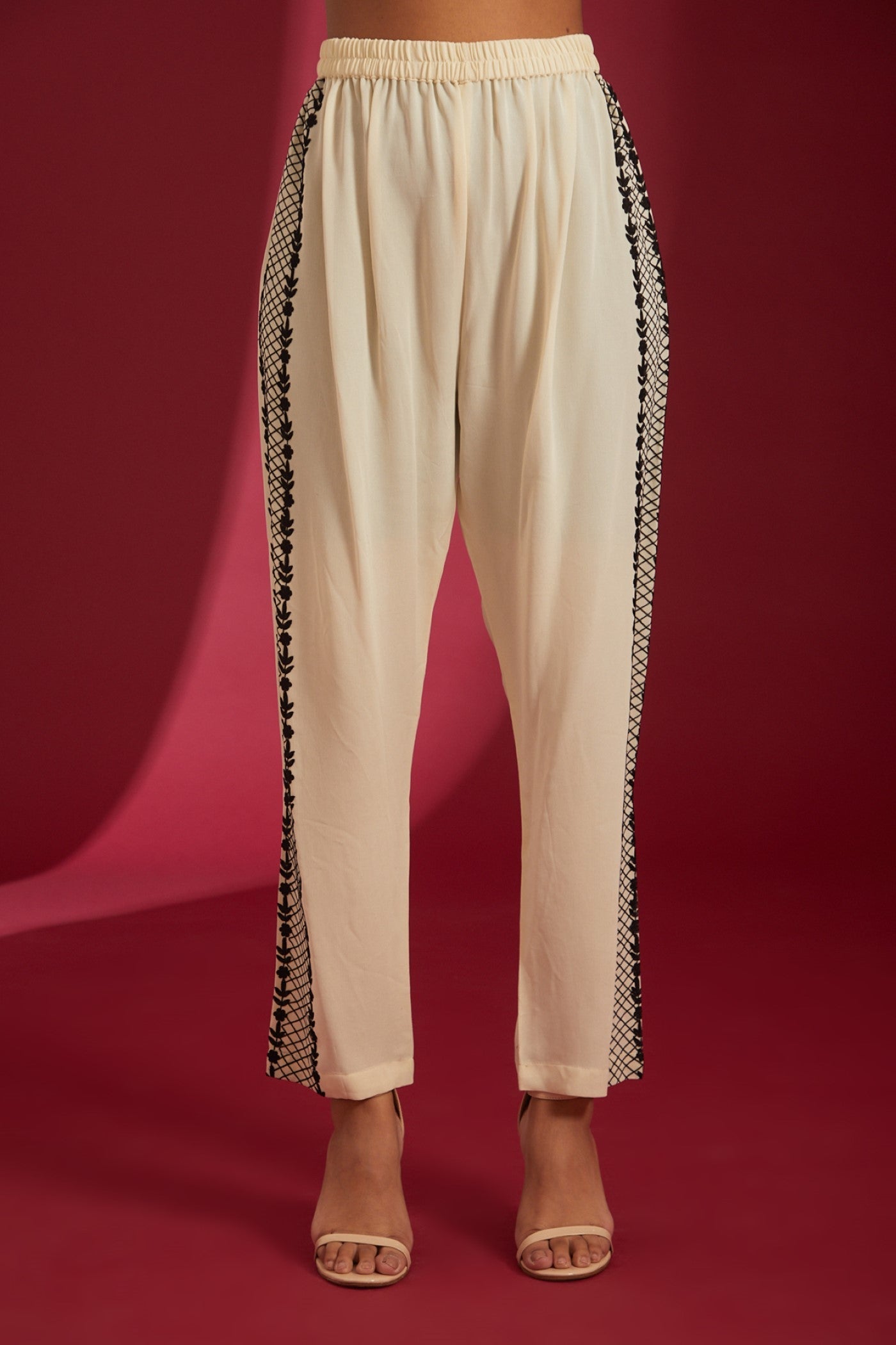 Ivory with Black Aari Embroidered Georgette Co-Ord Set